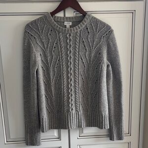 J Crew Wool Blend Cable Knit Crewneck Pullover Sweater Gray Women’s Size Large